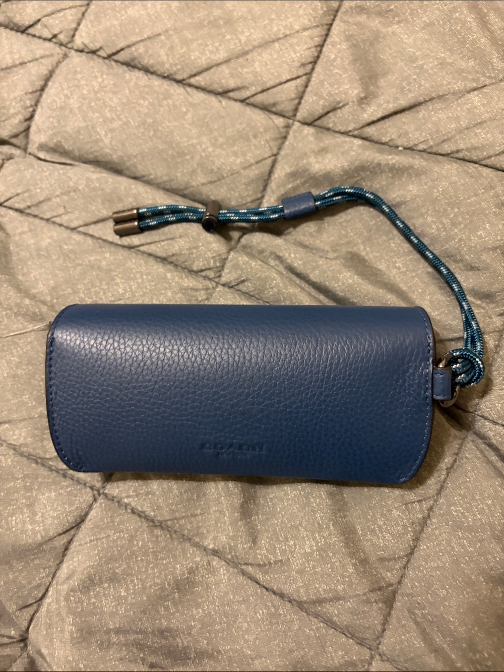 Coach Blue Pebble-Grain Leather Eyewear Case with Wrist Cord